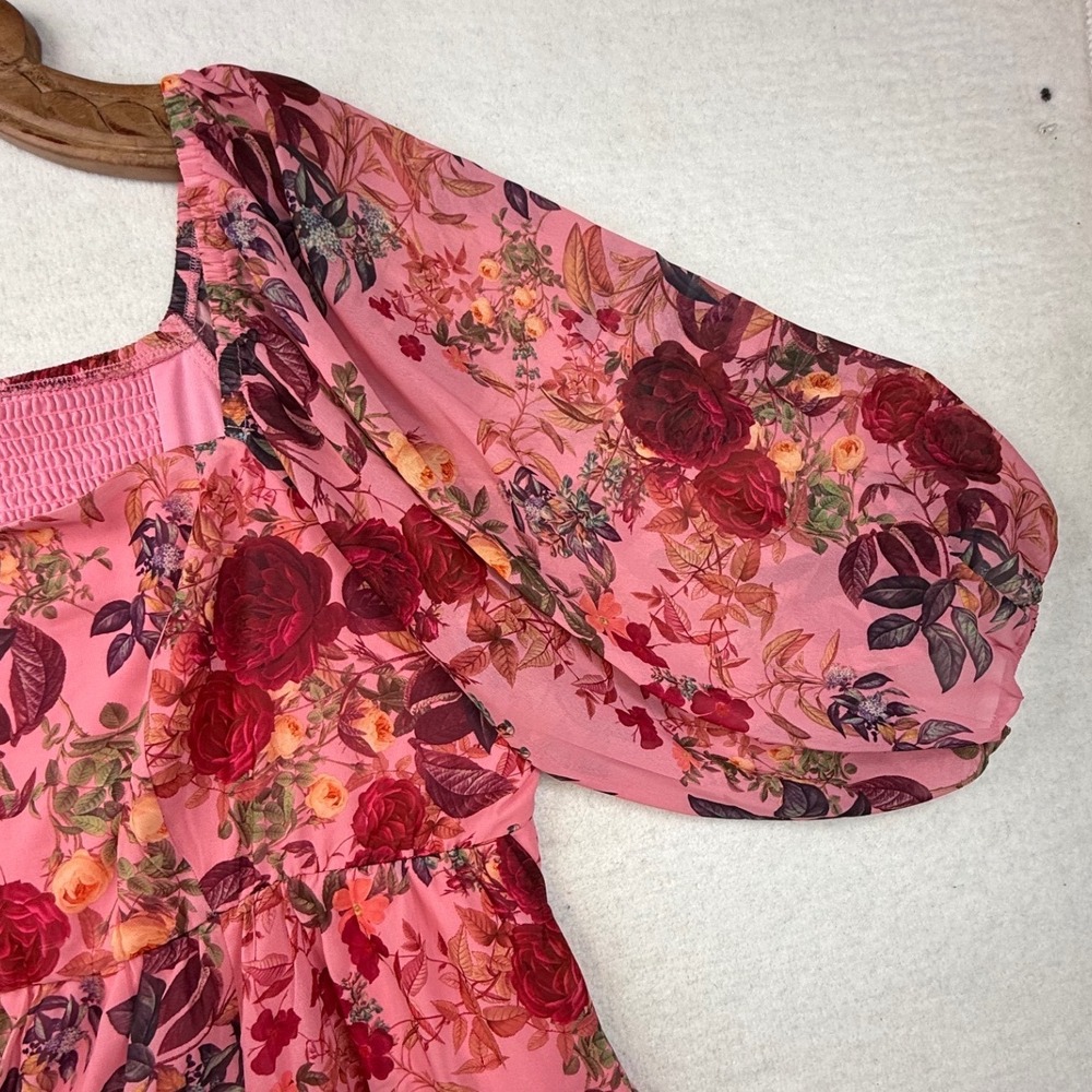 Torrid Pink Floral Dress Smocked Puff Sleeve Plus 3 3X romantic cottagecore - Picture 10 of 13